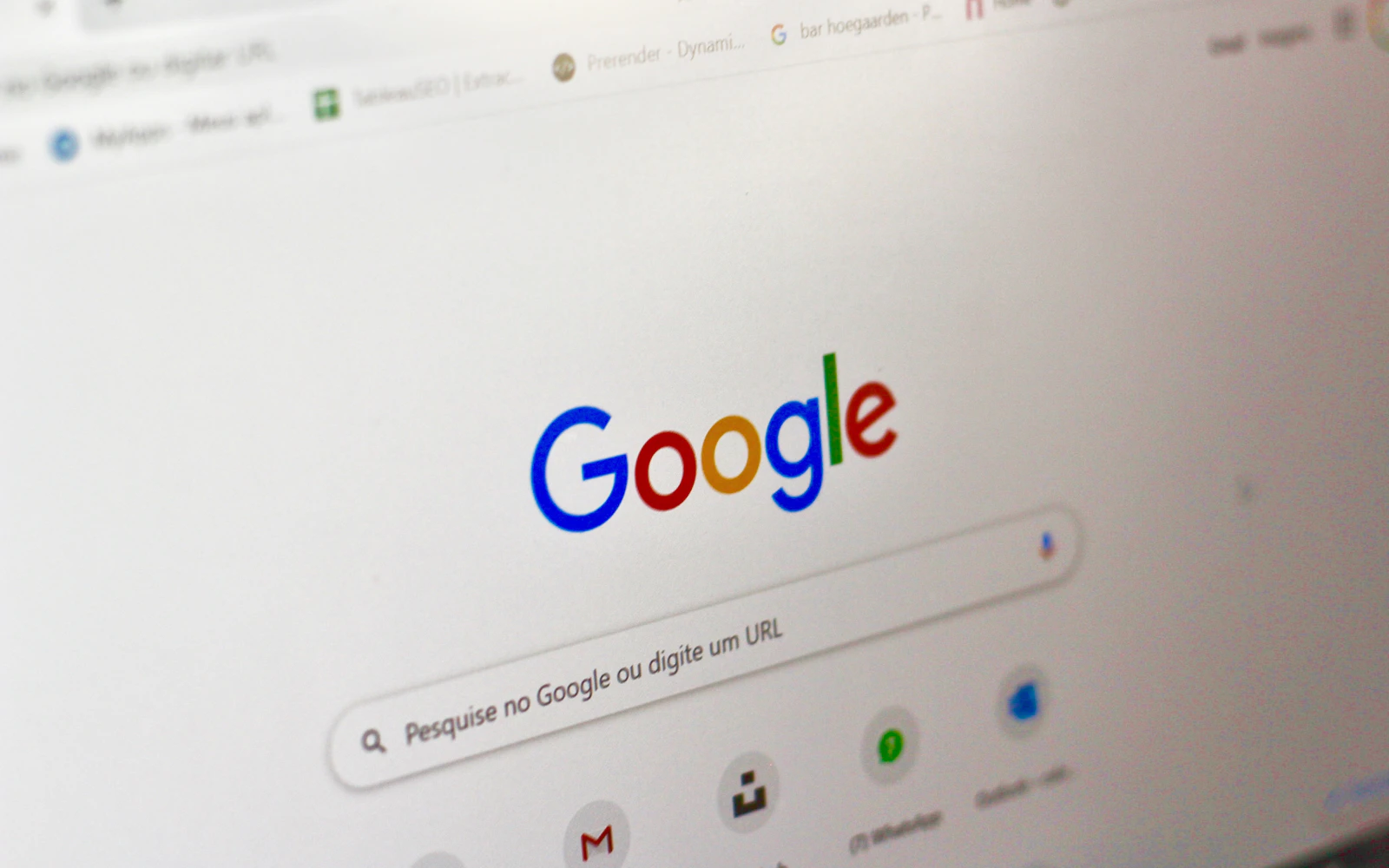 Google search homepage photographed on a computer screen