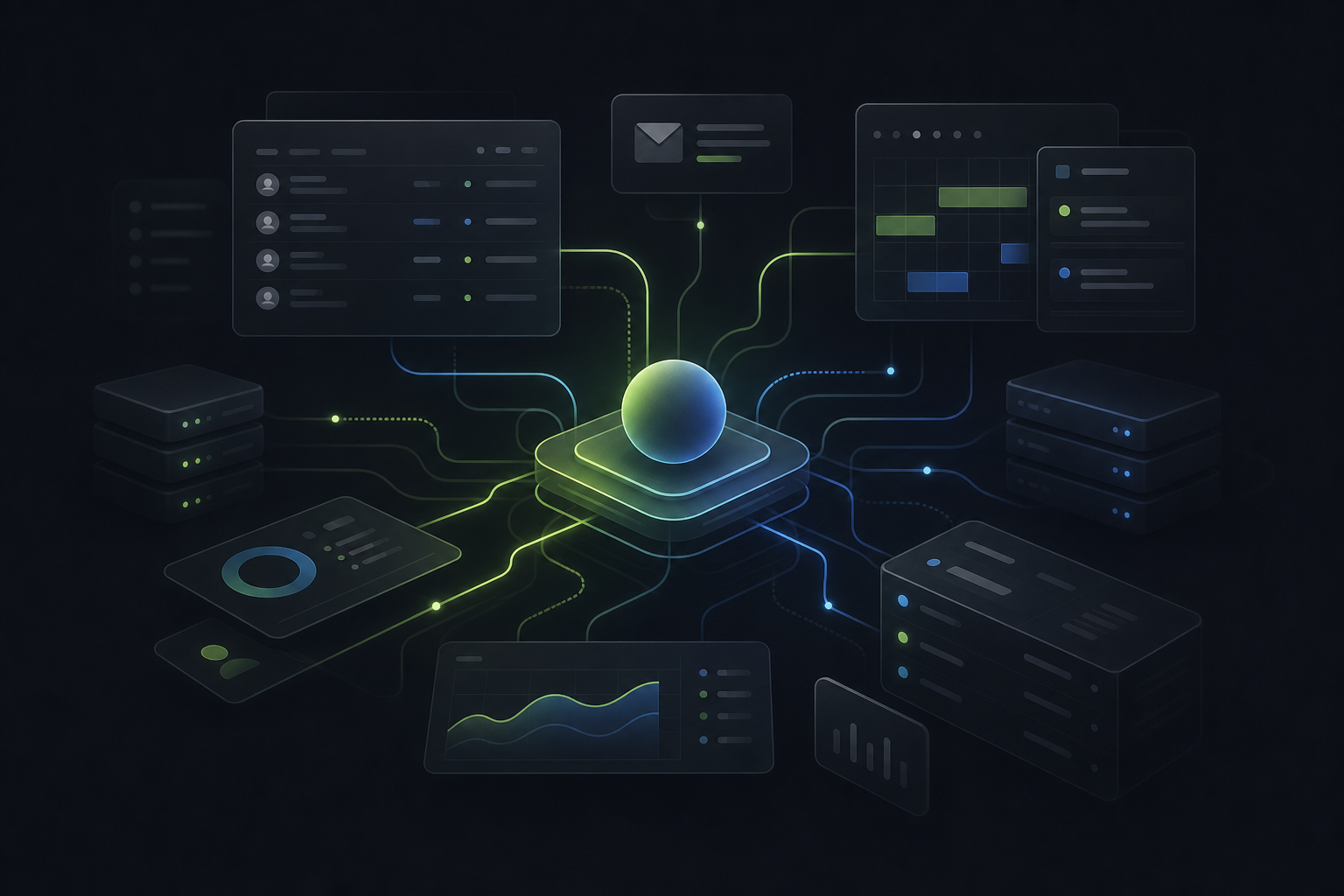 Abstract connected operations system representing Marine Science Camp infrastructure